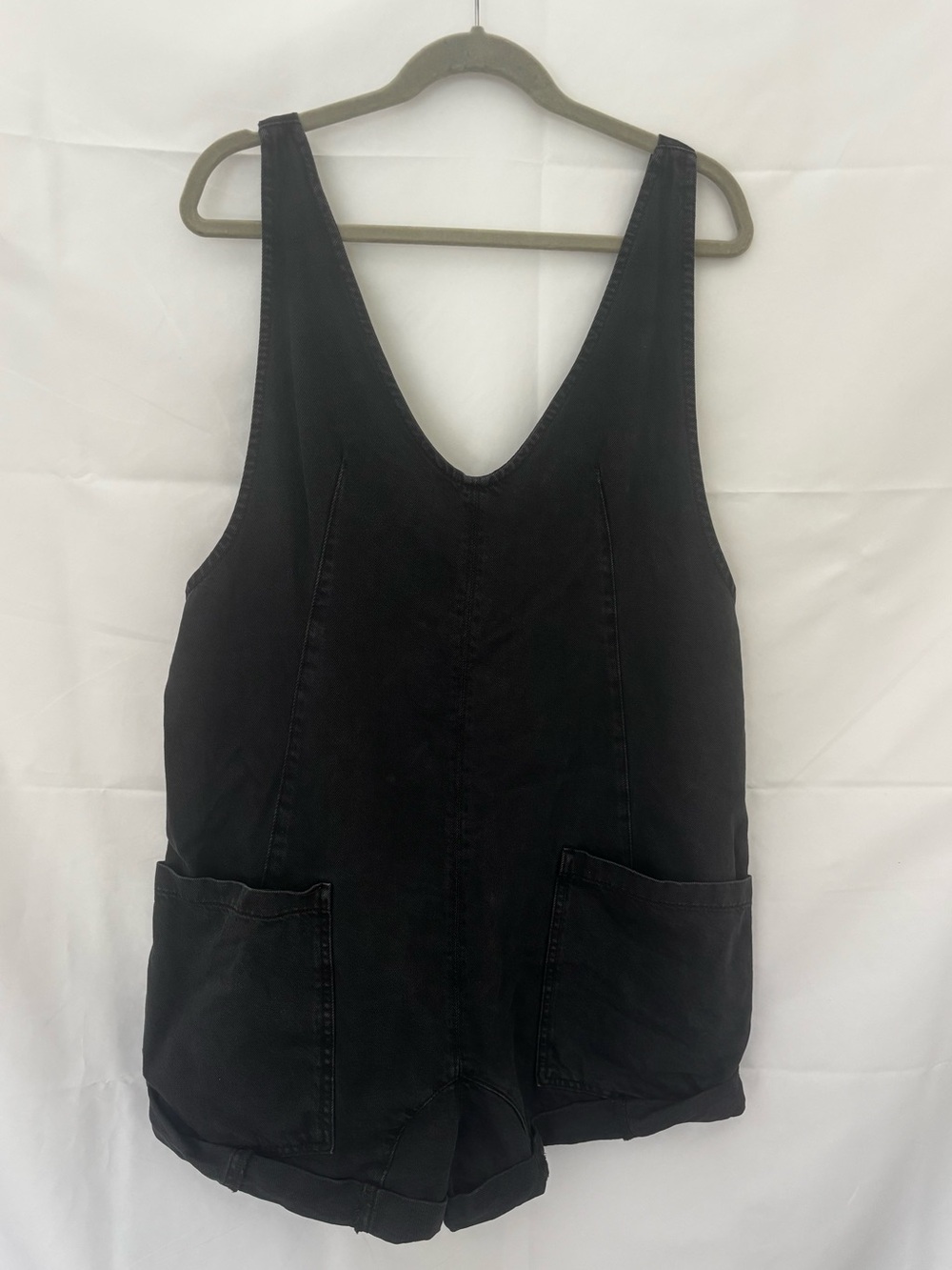 Free People We the Free High Roller Black Denim Shortall Overall Large - Picture 4 of 10